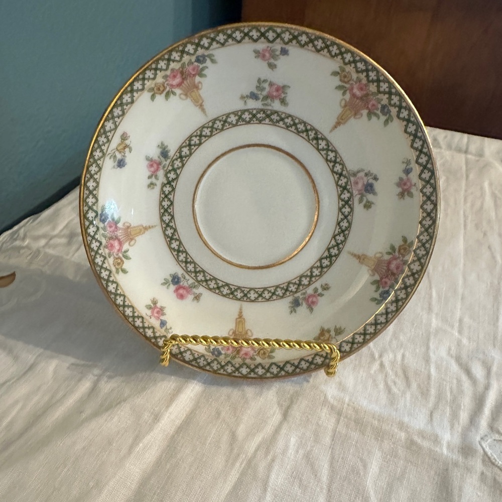 Limoges Floral Porcelain Saucer with Gold Trim